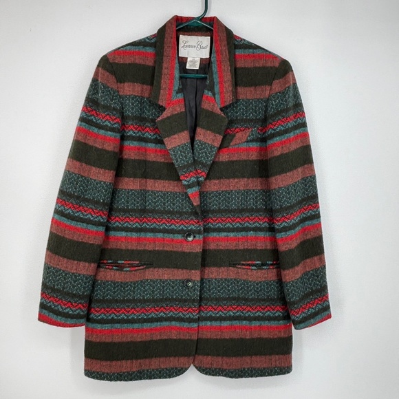 Lawrence Bruce Womens 10T TALL Button Front Coat Multi Color Stripe Vintage Wool - Picture 1 of 10